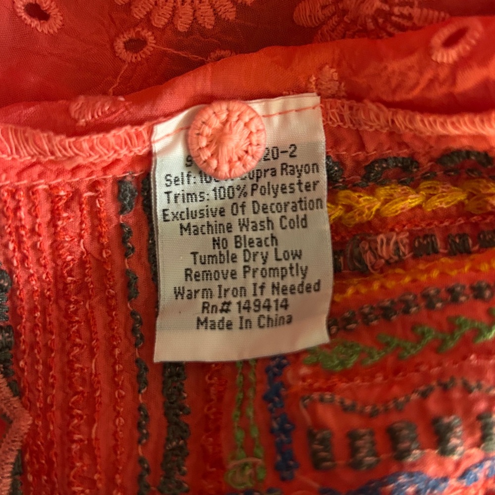 Johnny Was Embroidered Boho Sleeveless Top coral Floral Cotton Blouse Medium - Picture 8 of 10